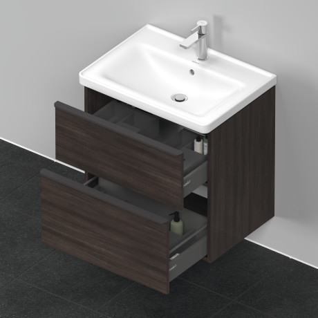 Тумба подвесная под раковину DURAVIT D-Neo DE435405353 634 мм х 452 мм, с выдвижным ящиком и выдвижным отделением, каштан тёмный