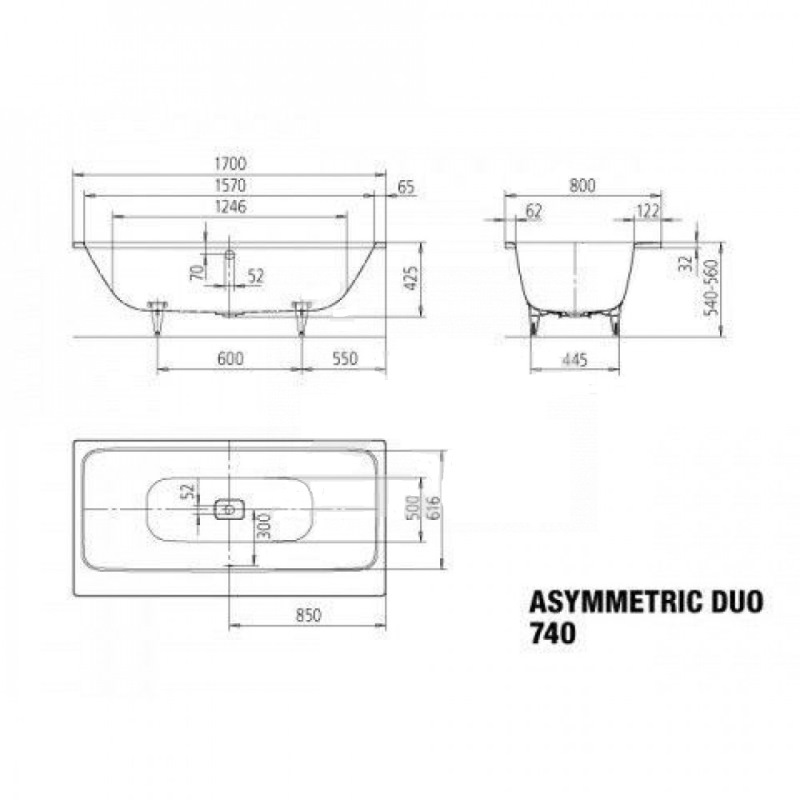 Ванна из сталь-эмали Kaldewei Asymmetric Duo Mod 740 2740.0001.3001 1700 х 800 мм с покрытием Perl-Effekt