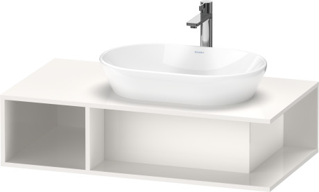 Тумба подвесная под раковину справа DURAVIT D-Neo DE495902222 1000 мм х 550 мм, с открытой боковой полкой слева и консолью, белый глянцевый