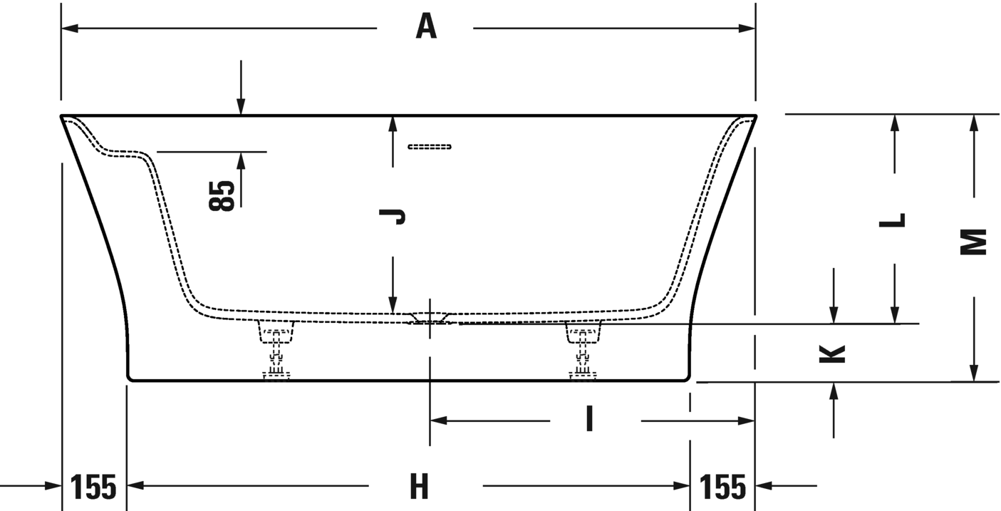 Отдельно стоящая ванна Duravit Cape Code 700459000000000 1650 мм х 780 мм, c двумя наклонами для спины, с бесшовной панелью и ножками, белая матовая