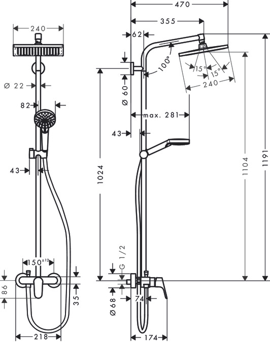 Душевая система Hansgrohe Crometta E 240 1jet 27284000 Хром