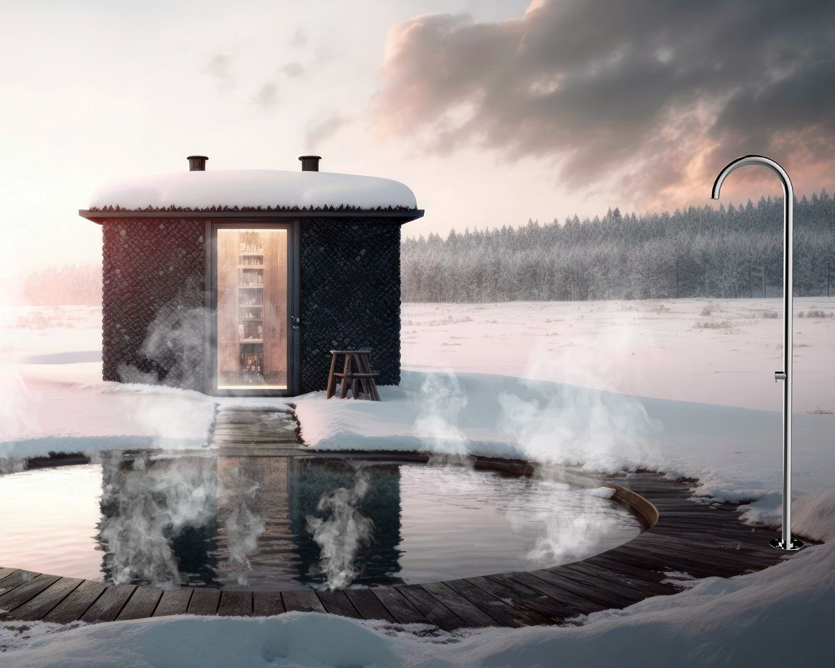 Душевая колонна напольная BOSSINI MONT BLANC L80001.030 2285 мм, с подогревом, для установки вне помещения,  цвет Полированная нержавеющая сталь