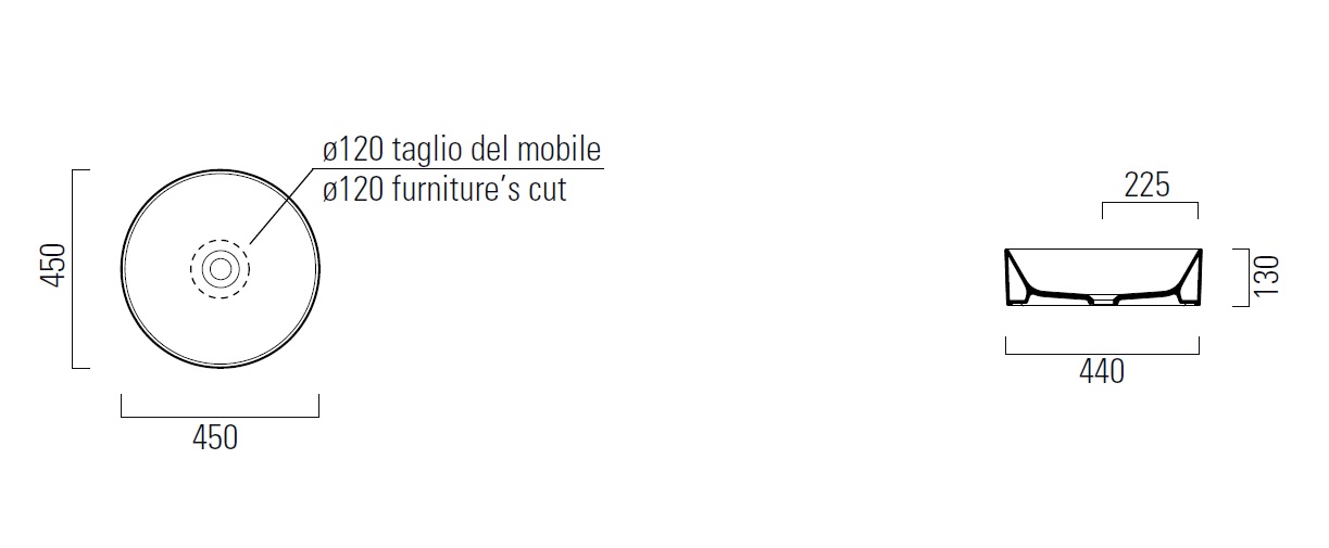 Раковина накладная круглая GSI AltaCeramica AC30636 450 × 450 мм, без отверстия под смеситель, цвет под черный мрамор Marbled black