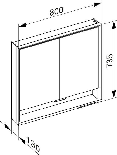 Зеркальный шкаф с подсветкой и подогревом для настенного монтажа KEUCO Royal Lumos 14322 171304 130х800х735 мм, 2 дверцы, цвет Алюминий серебристый анодированный