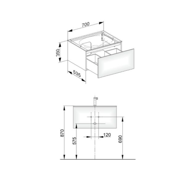 Тумба подвесная под раковину KEUCO EDITION 11 31341 180000 с одним выдвижным фронтом, корпус матовый лак/фасад глянцевое стекло, кашемир