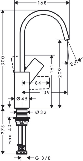 Смеситель для раковины однорычажный HANSGROHE Vivenis 75032000 210 мм, с поворотным изливом, без сливного гарнитура, хром