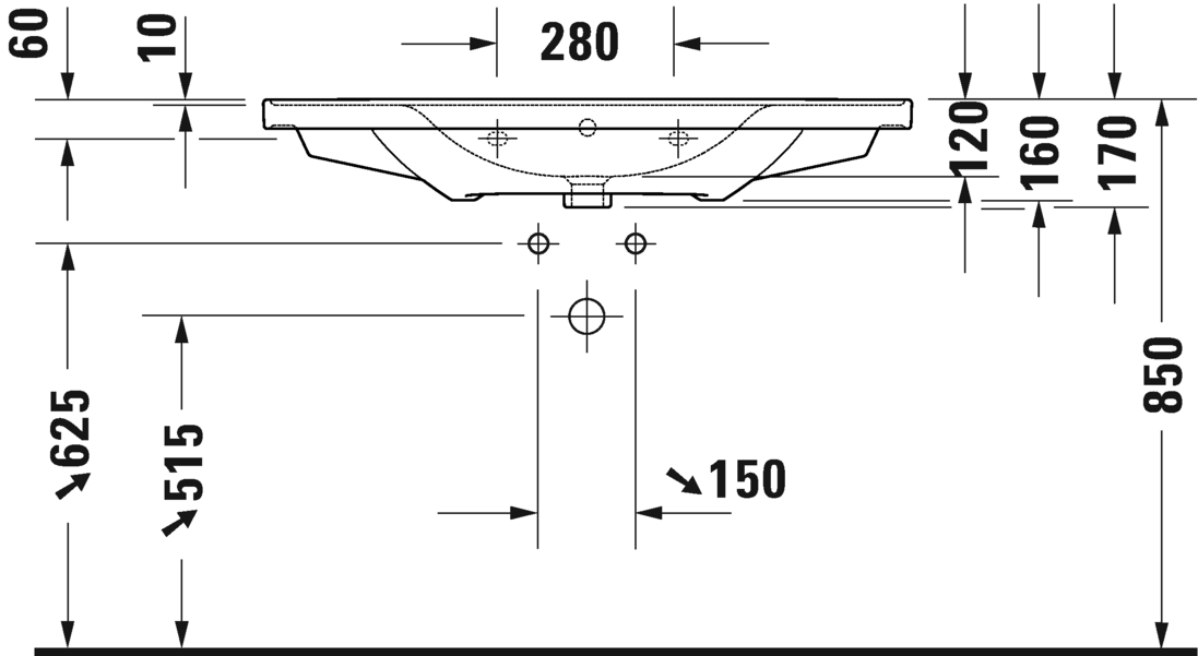 Раковина встраиваемая сверху Duravit D-Neo 2367100060 1005 мм х 480 мм, с переливом, без отверстия для смесителя, белая