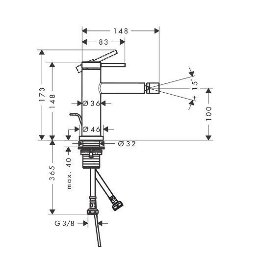 Однорычажный смеситель для биде Hansgrohe Tecturis S 73201140 со сливным гарнитуром, цвет Шлифованная бронза