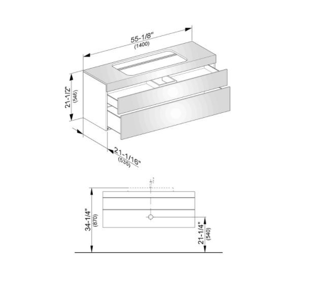 Тумба подвесная под раковину KEUCO EDITION 11 31583 390000 с отверстием под смеситель, с двумя выдвижными фронтами, корпус/фасад структурный лак, антрацит