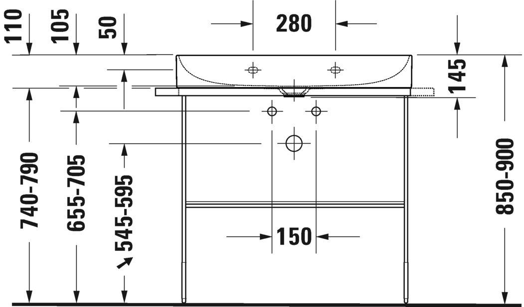 Раковина подвесная Duravit DuraSquare 2353800044 с тремя отверстиями под смеситель, без перелива, белая