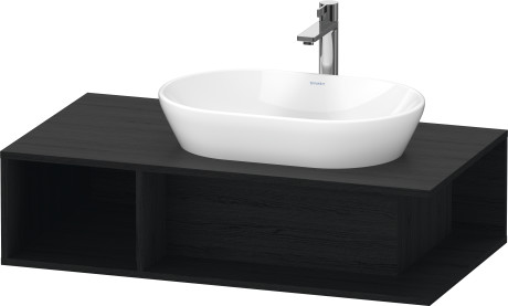 Тумба подвесная под раковину справа DURAVIT D-Neo DE495901616 1000 мм х 550 мм, с открытой боковой полкой слева и консолью, чёрный дуб