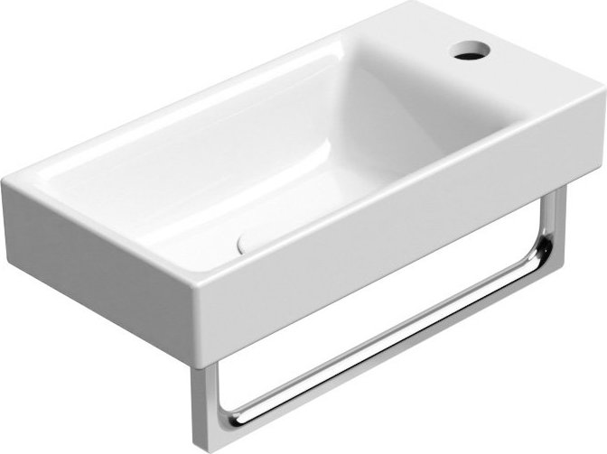 Раковина накладная/подвесная GSI NUBES 9637111 500 мм х 250 мм х 135 мм, без перелива, с отверстием под смеситель справа или слева, цвет Белый глянцевый