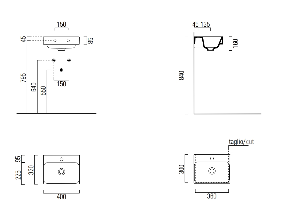 Раковина накладная/подвесная GSI NUBES 9684104 400 мм х 320 мм, с отверстием под смеситель, без перелива, цвет Agave Matte
