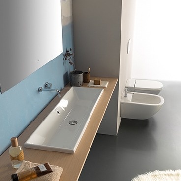 Раковина встраиваемая сверху GLOBO STOCKHOLM FO090BI 900 мм х 340 мм, с переливом, белая глянцевая