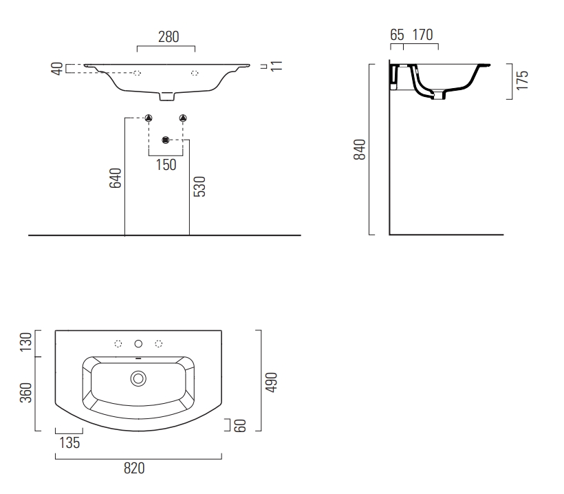 Раковина накладная/подвесная GSI PURA 8826111 820 мм х 490 мм, с отверстием под смеситель, с переливом, белый глянцевый