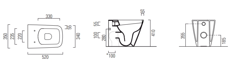 Унитаз приставной безободковый GSI NUBES 9610FT11 350 мм х 520 мм, с креплением, цвет Белый глянцевый