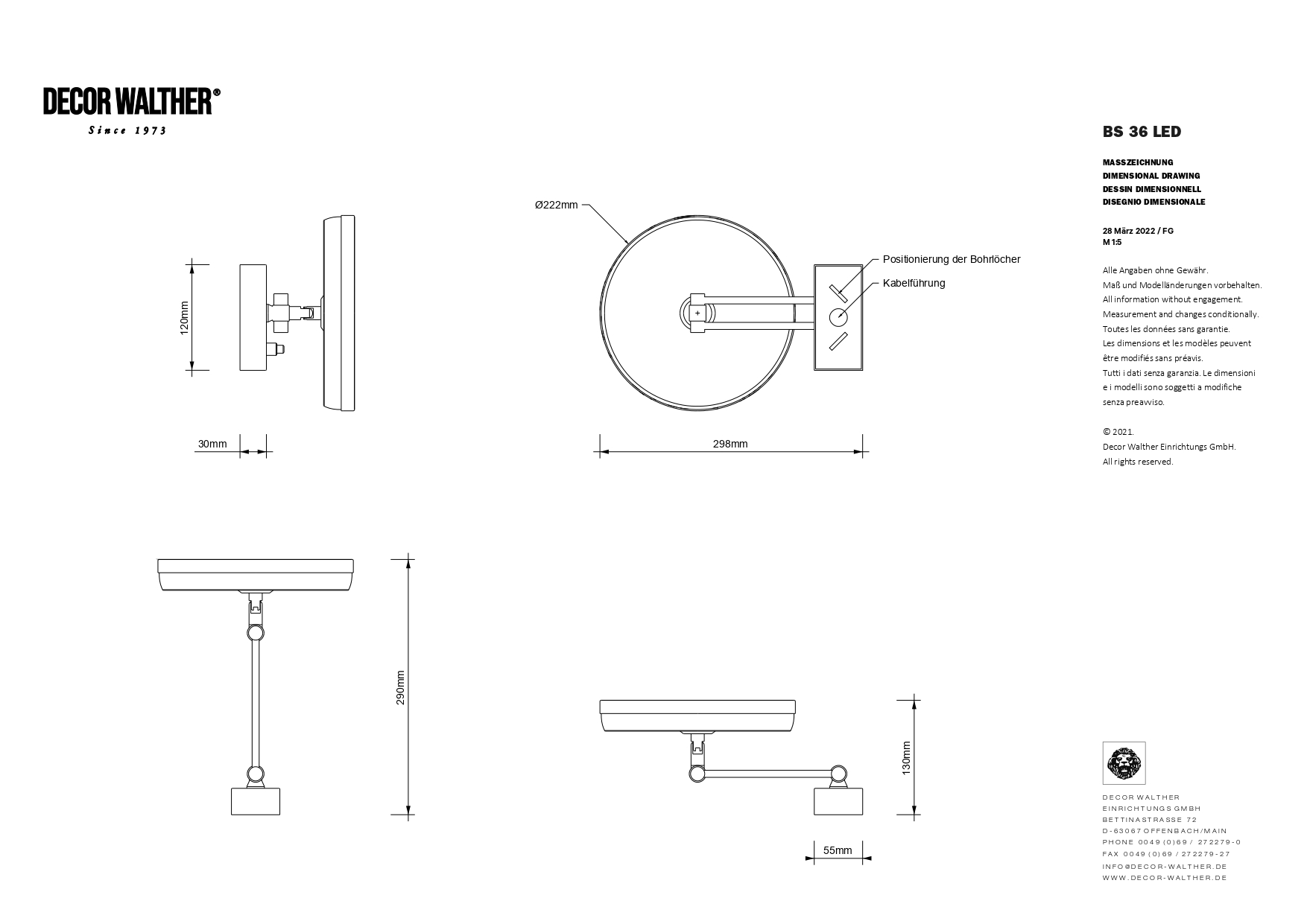 Зеркало косметическое настенное  DECOR WALTHER   BS 36 3X     0122160  Ø 22 см, с подсветкой LED, увеличение 3х, цвет  черный  матовый