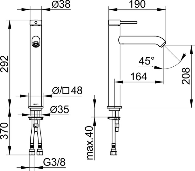Смеситель однорычажный для раковины KEUCO IXMO 59510 372100 без донного клапана, чёрный матовый