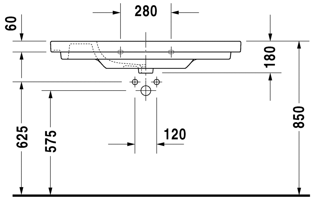 Раковина встраиваемая сверху Duravit D-Code 03421000002 с тремя отверстиями для смесителя, с переливом, белая