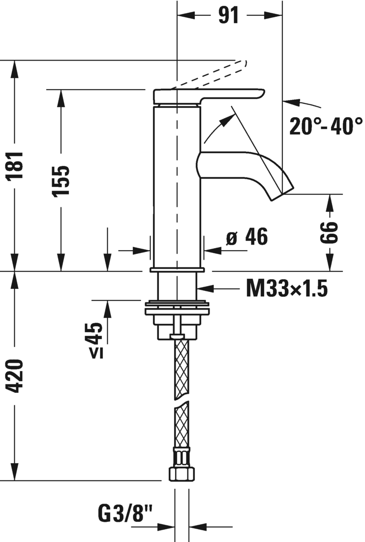 Однорычажный смеситель для раковины Duravit С.1 C11010002010 S 155 мм , Хром