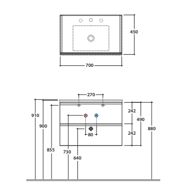 Тумба подвесная GLOBO ANITA HA011LB 450 мм х 700 мм, c двумя выдвижными ящиками, Legno Boston
