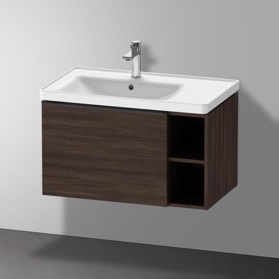 Тумба подвесная под раковину DURAVIT D-Neo DE425805353 784 мм х 452 мм, с выдвижным ящиком и открытой боковой полкой, каштан тёмный