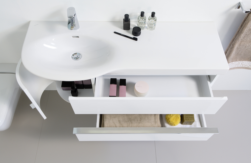 Тумба под раковину  Laufen  Case for Palace  4.0153.2.075.475.1    84,1 см, 2 ящика справа, 1 дверца слева, белый глянцевый,  для 8.1670.2