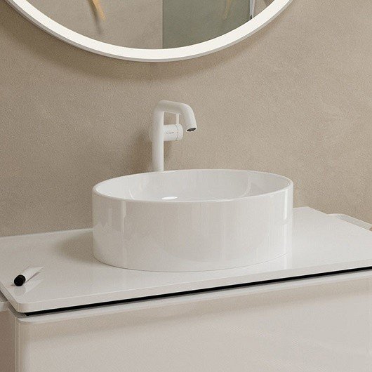Однорычажный смеситель для раковины Hansgrohe Tecturis S 73370700 с CoolStart, с EcoSmart+, со сливным гарнитуром, цвет Белый матовый