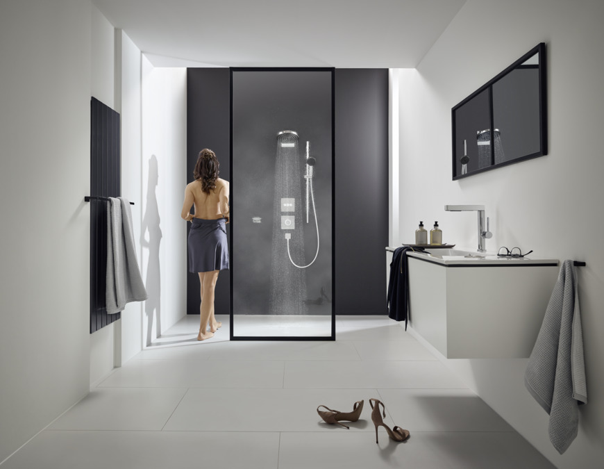 Смеситель для раковины однорычажный HANSGROHE Finoris 76063700 230 мм, с вытяжным душем 2jet, со сливным клапаном Push-Open, белый матовый
