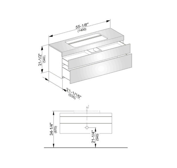 Тумба подвесная под раковину KEUCO EDITION 11 31583 710000 без отверстия под смеситель, с двумя выдвижными фронтами, корпус структурный лак/фасад матовый лак, белый/антрацит