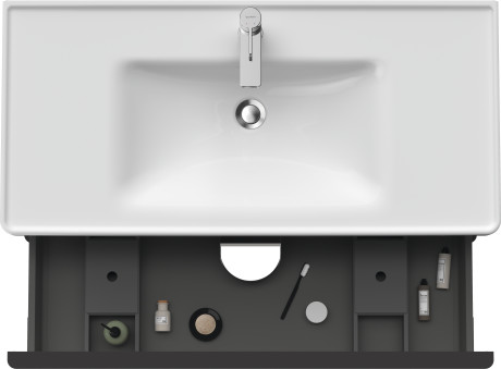 Тумба подвесная под раковину DURAVIT D-Neo DE435600707 984 мм х 452 мм, с выдвижным ящиком и выдвижным отделением, бетонно - серый матовый