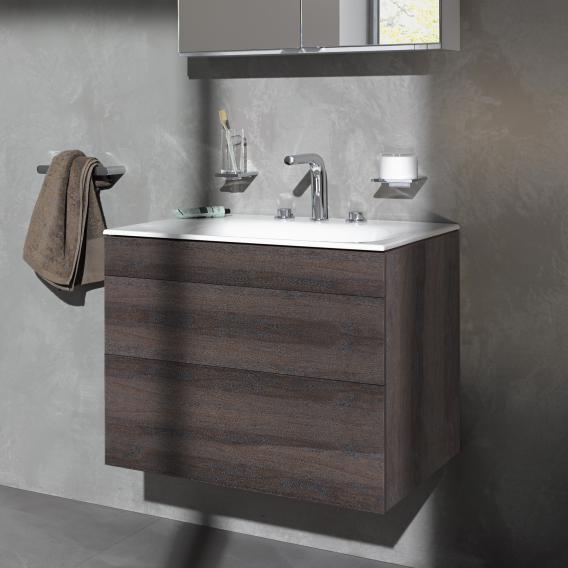 Тумба подвесная под раковину KEUCO EDITION 400 31541 860000 с двумя выдвижными фронтами, корпус/фасад шпон, дуб антрацит