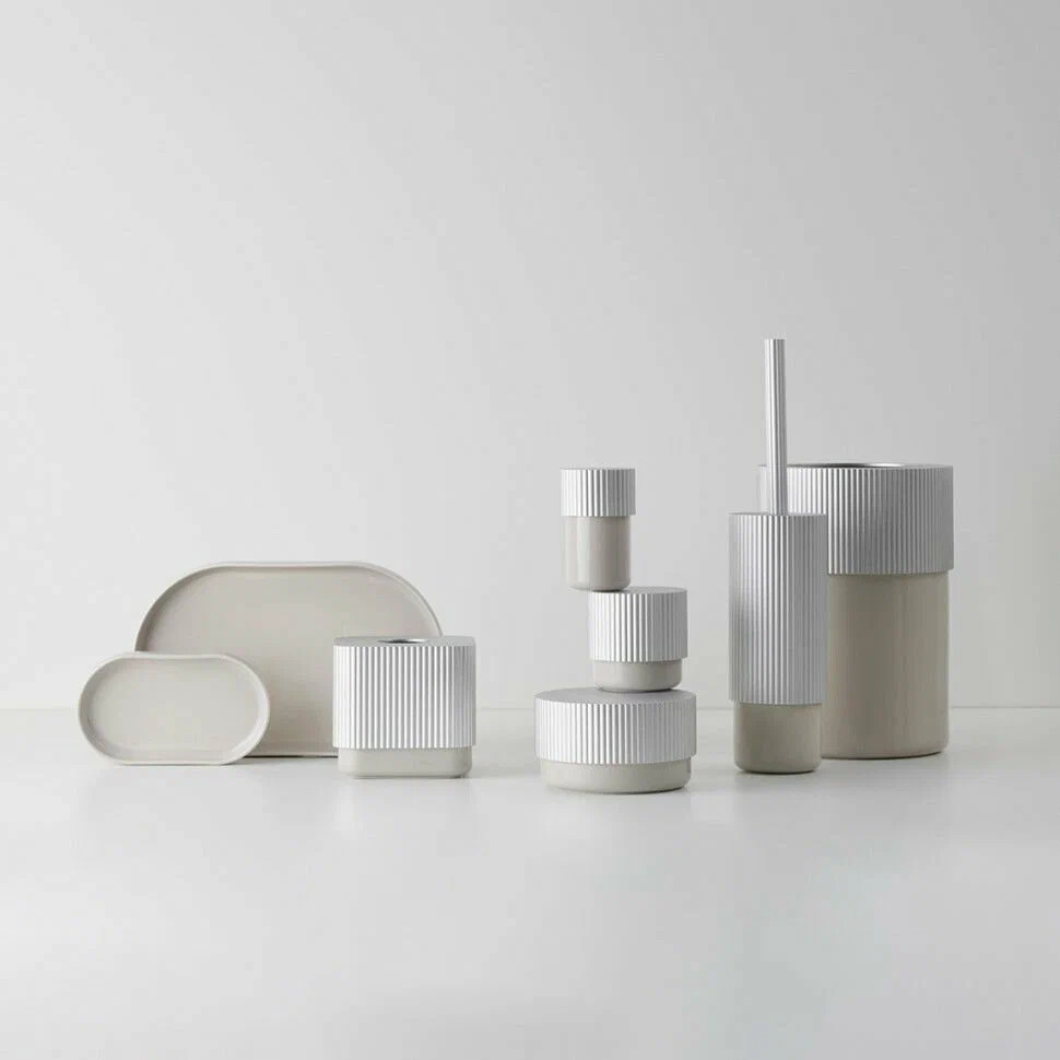 Корзина для мусора DECOR WALTHER  OF.LINE BEOD   0670845    30 x 21 x 21 см, 8,5 л.,  алюминий/фарфор, цвет Champagner (Шампань)/Dune (песочный матовый)