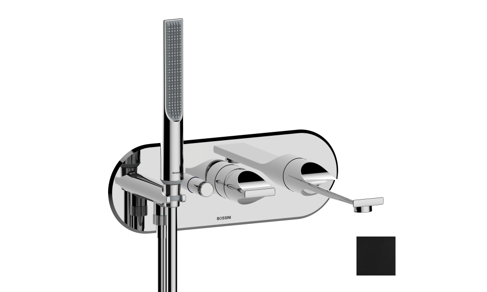 Наружная часть смесителя для ванны BOSSINI Apice Z00555.073 c изливом, душем-палочкой и шлангом, чёрный матовый