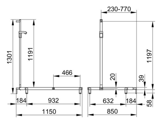 Поручень вдоль стены и штанга для душа KEUCO AXESS 35015 010301 1150/850/1301 мм, для установки справа и слева, цвет Хром