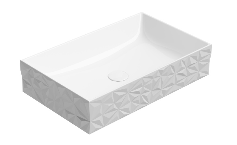 Раковина накладная GSI KUBE X DIAMANTE 944111 600 мм х 370 мм, без отверстия под смеситель, без перелива, цвет Белый глянцевый