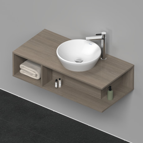Тумба подвесная под раковину справа DURAVIT D-Neo DE493903535 1000 мм х 480 мм, с открытой боковой полкой слева и консолью, дуб терра