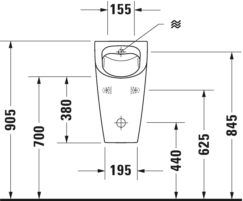 Писсуар подвесной Duravit ME by Starck 28093000001 без "мушки", с креплением, без смывного края Rimless, с покрытием WonderGliss, белый 