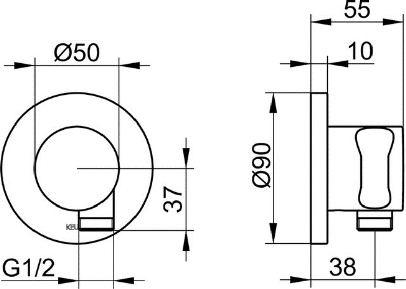 Шланговое подсоединение с держателем лейки Keuco IXMO 59592 010001 круглая розетка хром