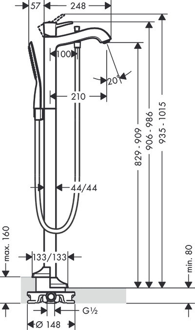 Смеситель для ванны напольный Hansgrohe Metropol Classic 31445000 Хром