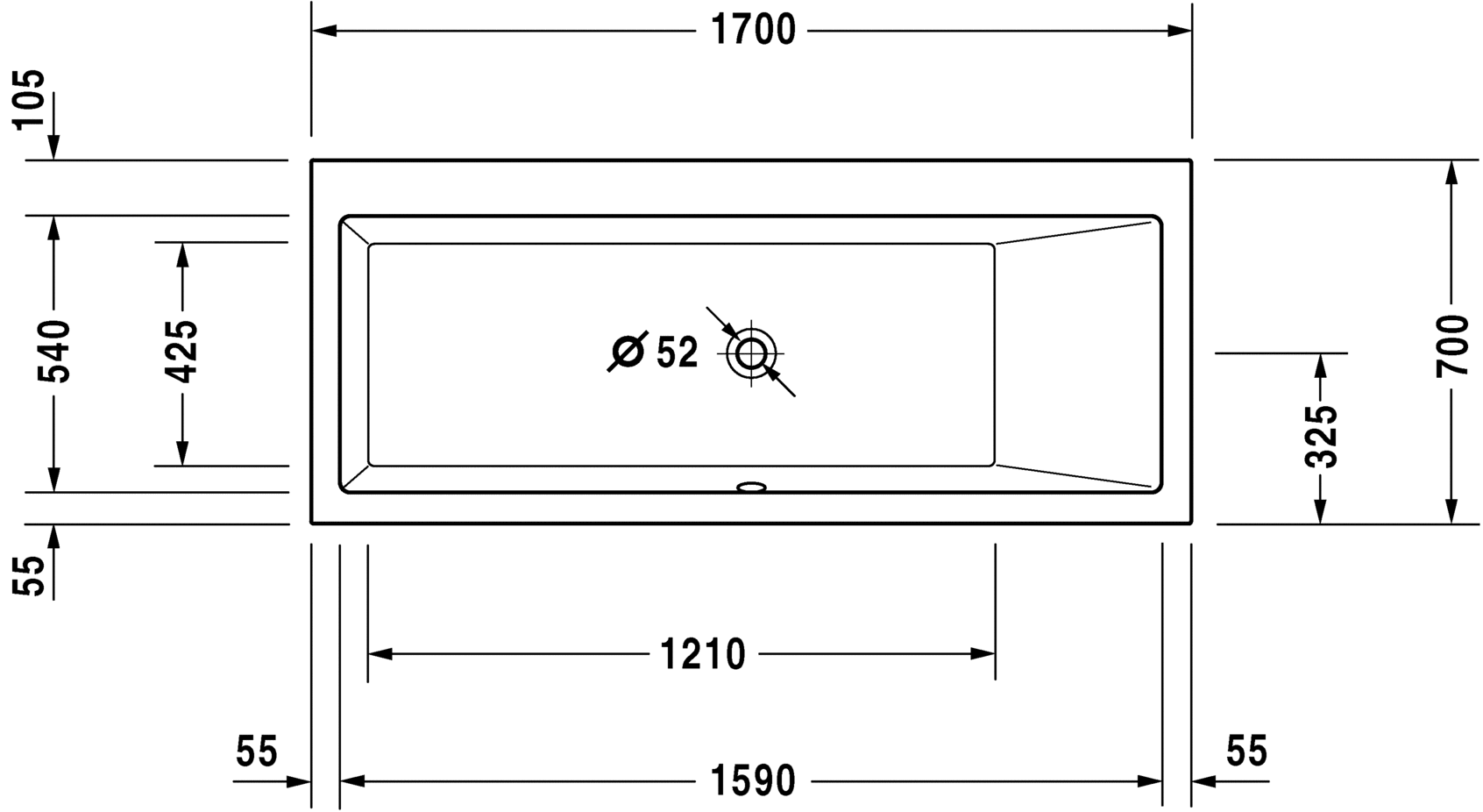 Акриловая ванна Duravit Vero 7001320000000001 700 х 700 c наклоном для спины справа, встраиваемая версия, белая