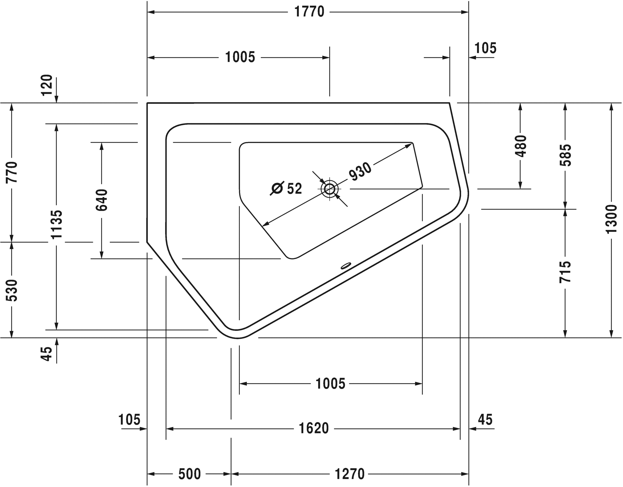 Акриловая ванна Duravit Paiova 5 700390000000000 1770 х 1300 c двумя разными наклонами для спины, встраиваемая, угловая, белая