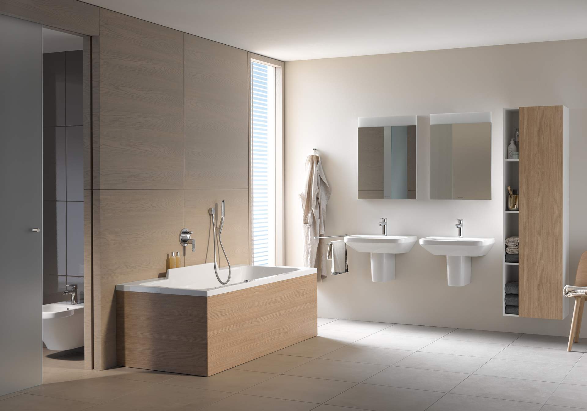 Шкаф высокий Duravit DuraStyle DS1249R5218 правый, с тремя полками, дуб европейский/белый матовый