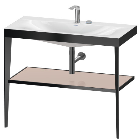 Напольная консоль DURAVIT XViu/C-bonded XV4716EB210 1000 мм х 850 мм, с умывальником Viu, 2 отверстия под смеситель, с полкой, чёрный матовый/абркосово-жемчужный глянцевый лак