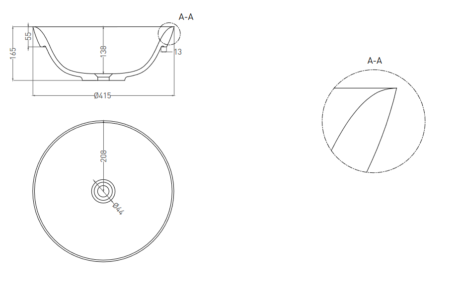 Раковина полувстраиваемая круглая SALINI MAREA 03 1802203M 415х415х165мм, S-Stone, без донного клапана, цвет Белый матовый