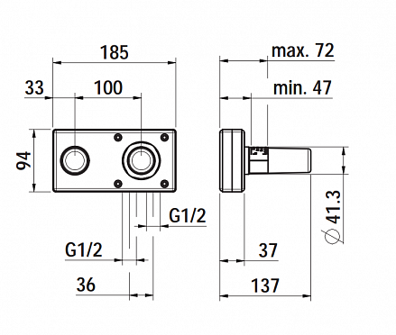 Внутренняя часть встраиваемого смесителя  Laufen   Simibox 2-point  3.7698.1.000.251.1 ручка справа 