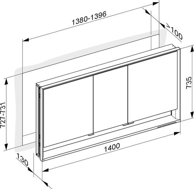 Зеркальный шкаф с подсветкой с подогревом встраиваемый KEUCO Royal Lumos 14336 171304 130х1400х735 мм, 3 дверцы, цвет Алюминий серебристый анодированный