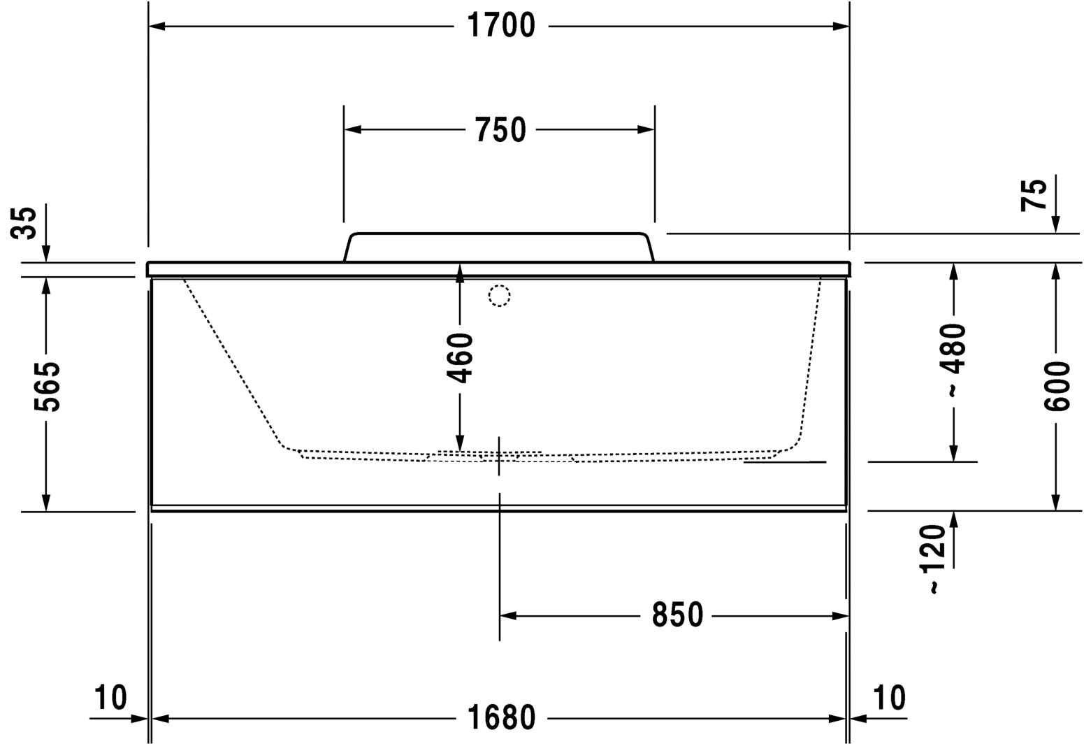 Акриловая ванна Duravit DuraStyle 700294000000000 1700 х 700 акрил, c наклоном для спины слева, встраиваемая или с панелями, белая