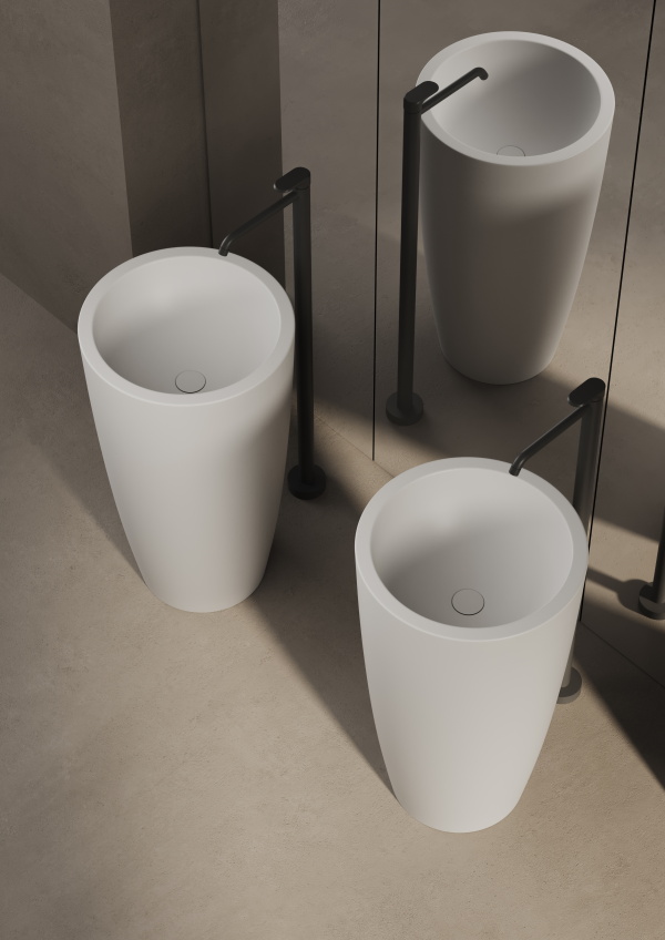 Раковина округлая напольная из композита DEA DESIGN Pedestal Basin DD2010 500 18 500 мм х 500 мм х 900 мм, с донным клапаном, цвет Белый