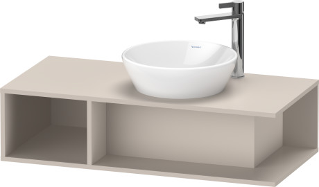 Тумба подвесная под раковину справа DURAVIT D-Neo DE493909191 1000 мм х 480 мм, с открытой боковой полкой слева и консолью, серо-коричневый матовый